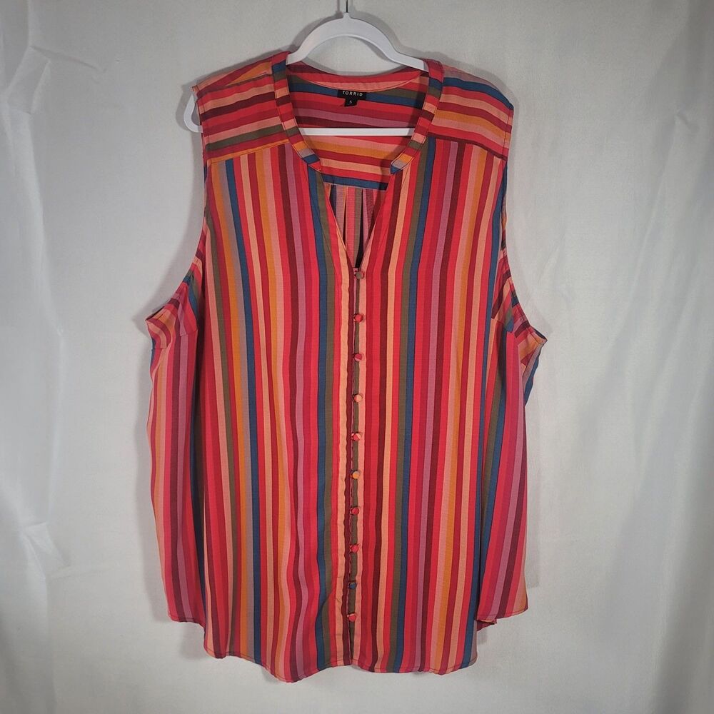 Torrid Harper Rainbow Striped Sleeveless Womens Tunic Blouse Top Plus Size 5/5X